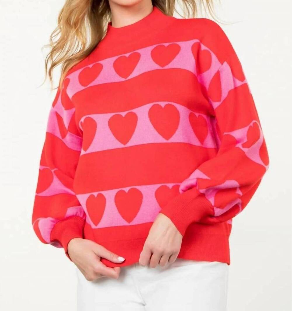 NEW THML women's heart knit sweater in cherry red